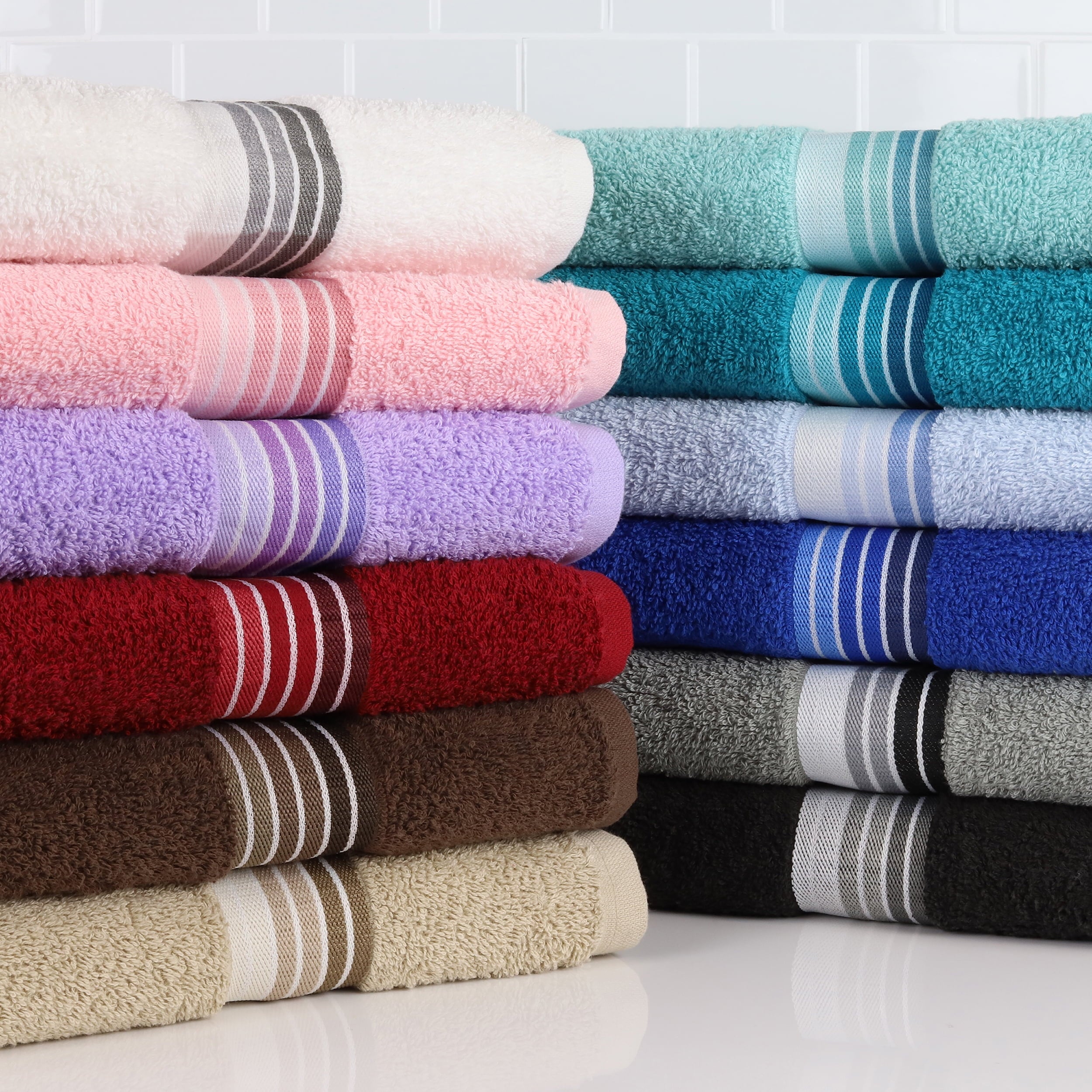 Mainstays Basic Bath Towel, Soft 100%  Cotton and Highly Absorbent Striped Bath Towel, White