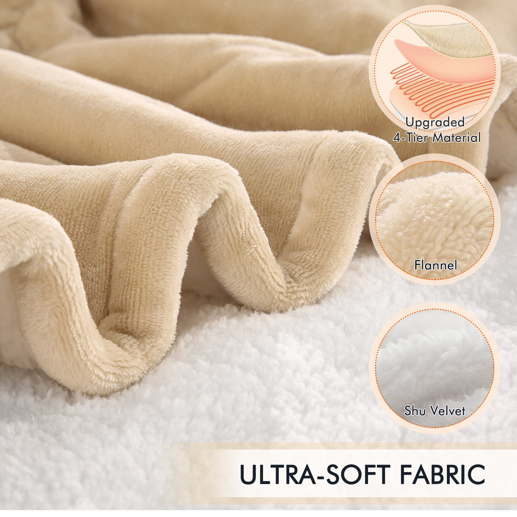 MARNUR Heated Blanket Queen Size 84''x90'', Fast Heating with Dual Controllers Electric Blanket, 10 Heating Levels, 10H Timer, Preheat Function - Beige