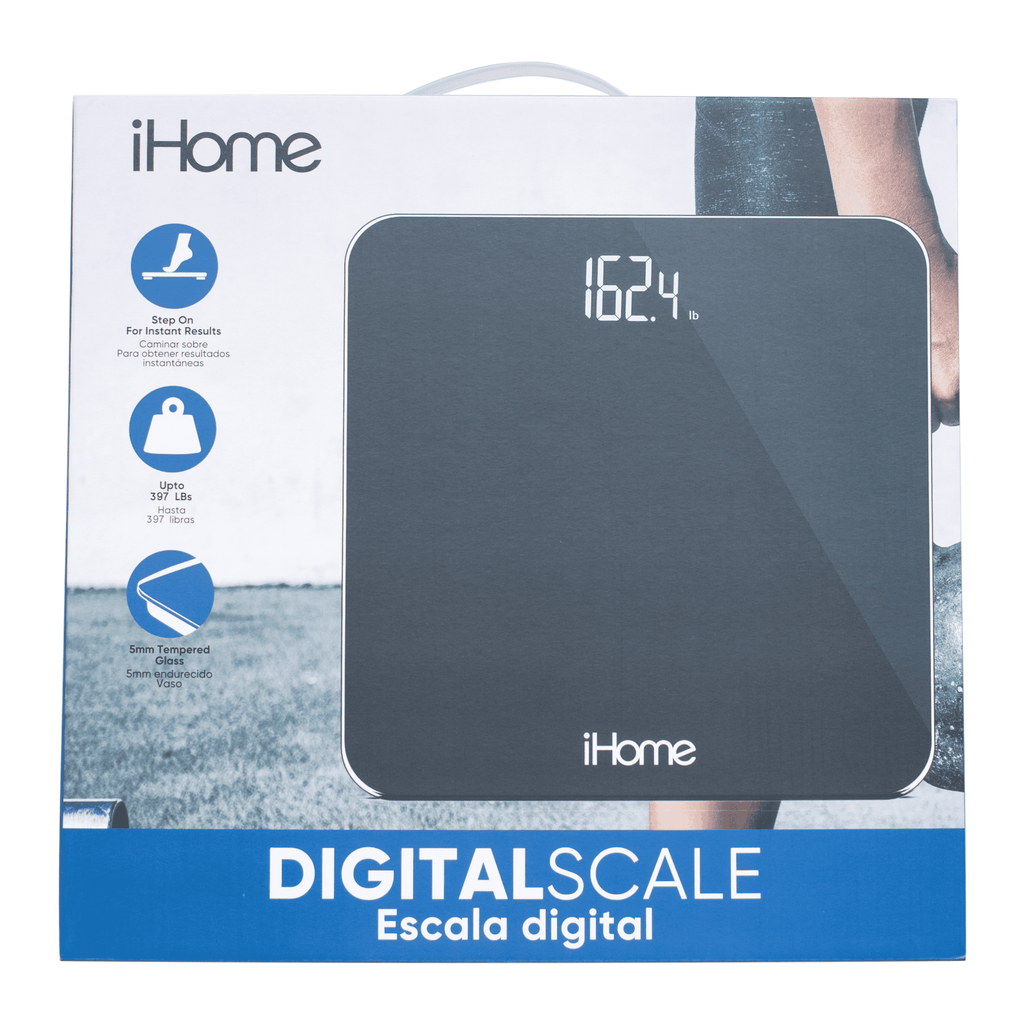 iHome Digital Battery Powered Bathroom Scale 397 lbs with Fit+ Personal Coach App, FSA and HSA Eligible, Black