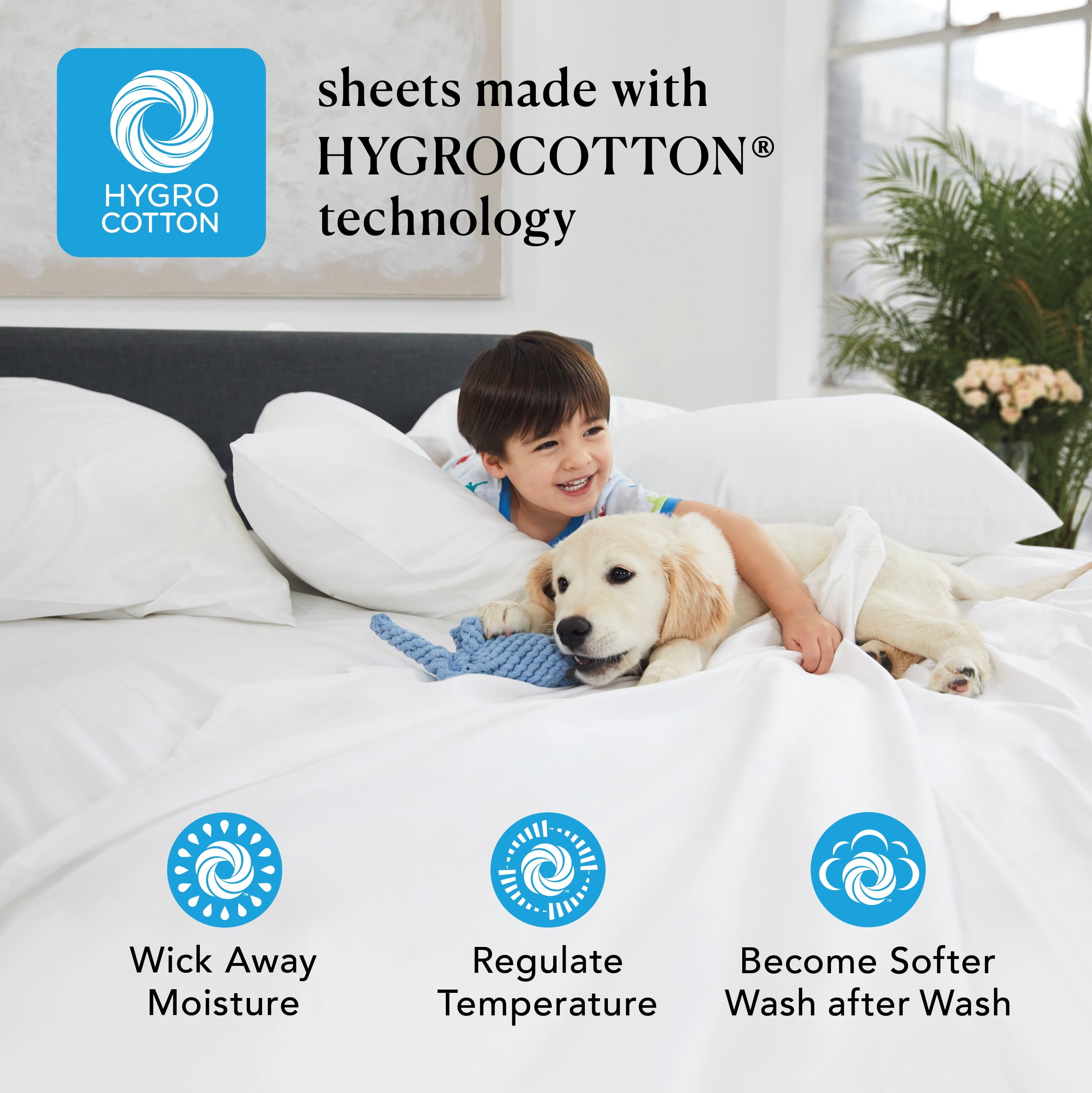 Better Homes & Gardens 3-Piece 400 Thread Count Arctic White Performance HYGROCOTTON® Sheet Set, Twin