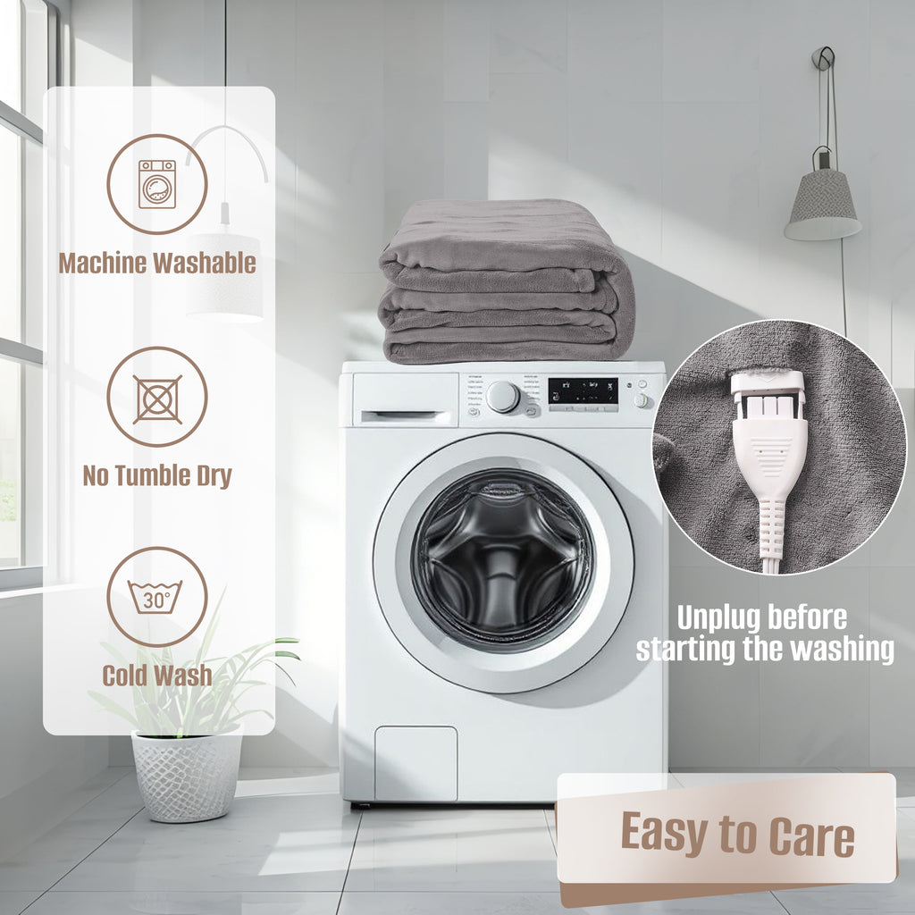 YAKEE Electric Heated Blanket 72"x84" Full Size - Soft Warm Coral Fleece, 4 Heat Levels, 10 Hours Auto-off, Machine Washable with Overheat Protection, Gray