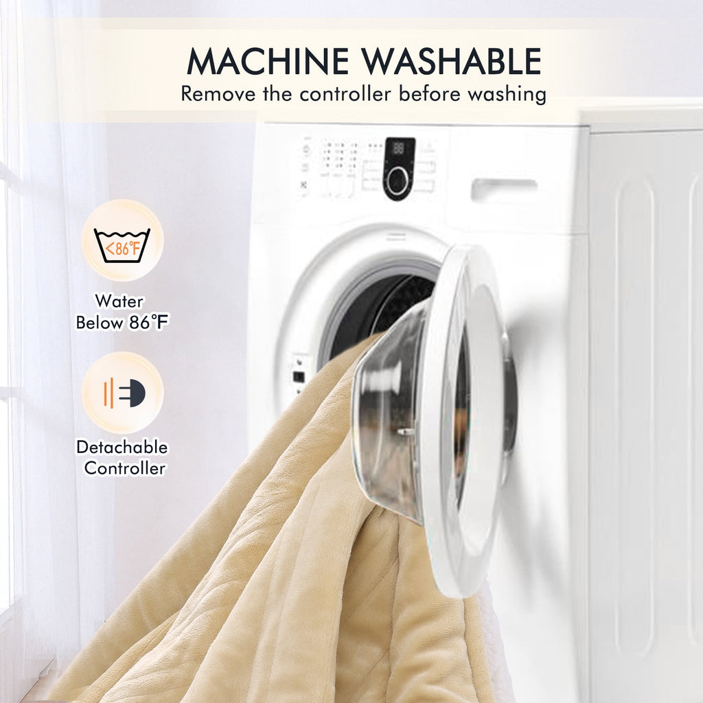 MARNUR Heated Blanket Queen Size 84''x90'', Fast Heating with Dual Controllers Electric Blanket, 10 Heating Levels, 10H Timer, Preheat Function - Beige