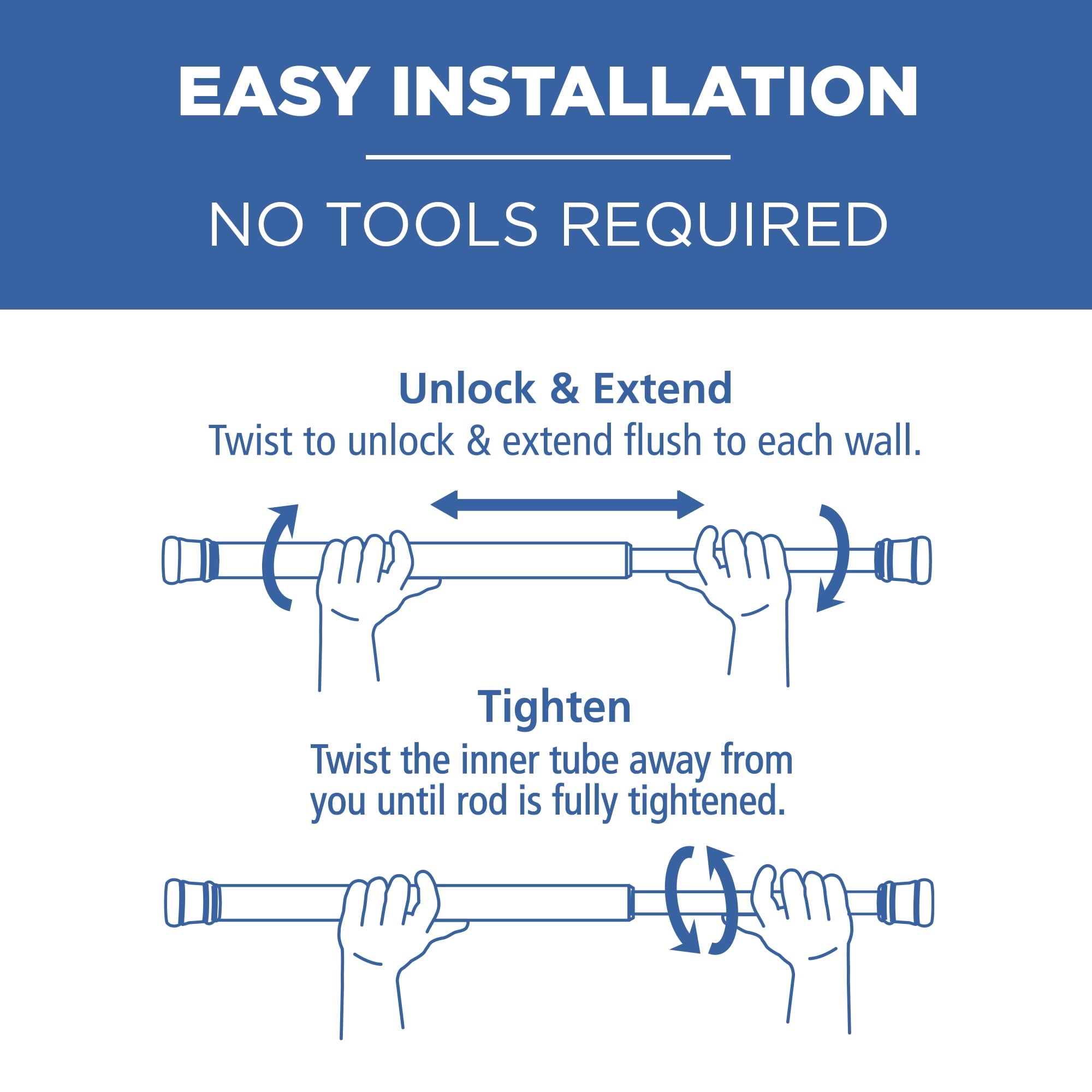 Mainstays Adjustable Tension Shower Curtain Rod, 44” - 72", No Drilling, Matte Black