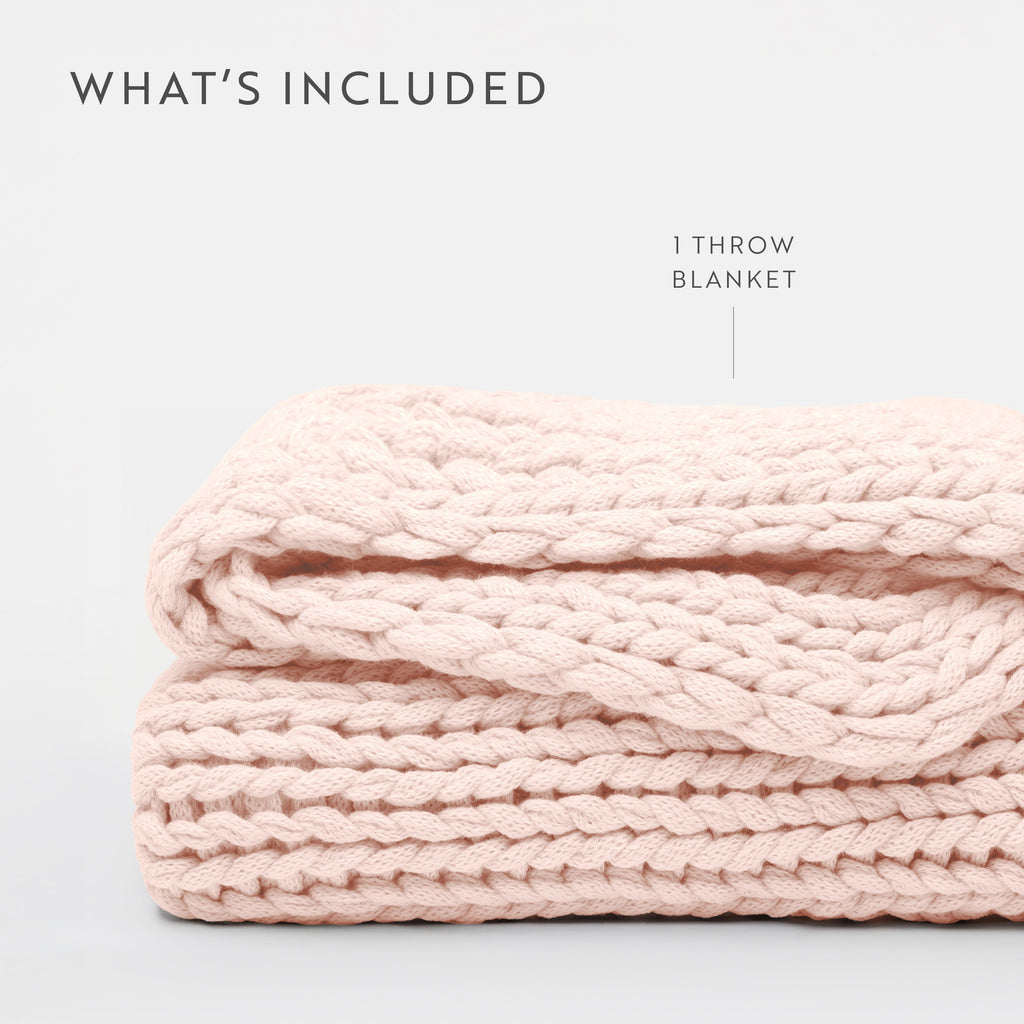 Comfort Canopy - Throw Blanket, Blush Pink Chunky Soft Acrylic Hand-Knit