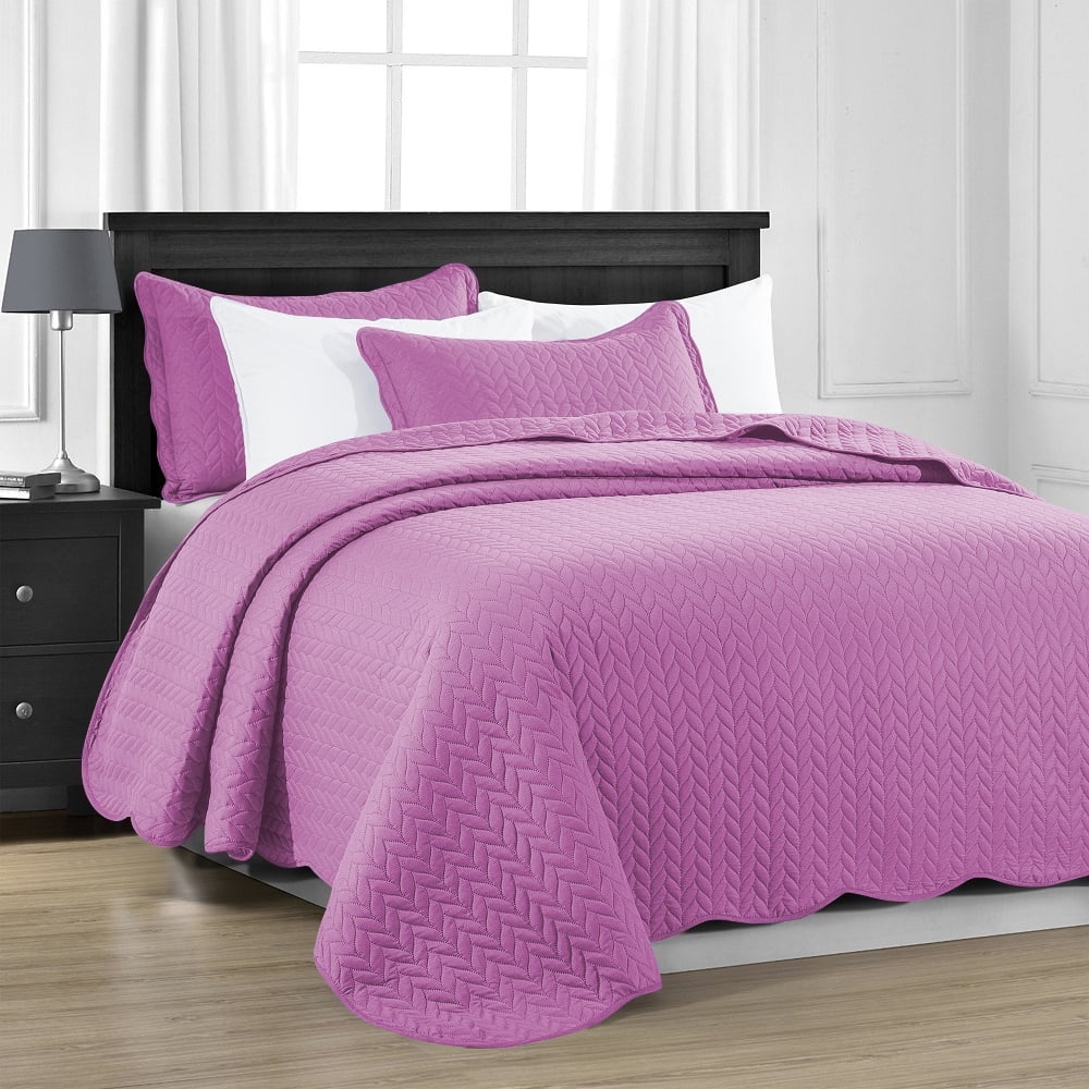 Imperial Rooms 2 Piece Quilt Set Chevron Microfiber Soft Kids Bedspreads & Pillow Shams Purple Twin