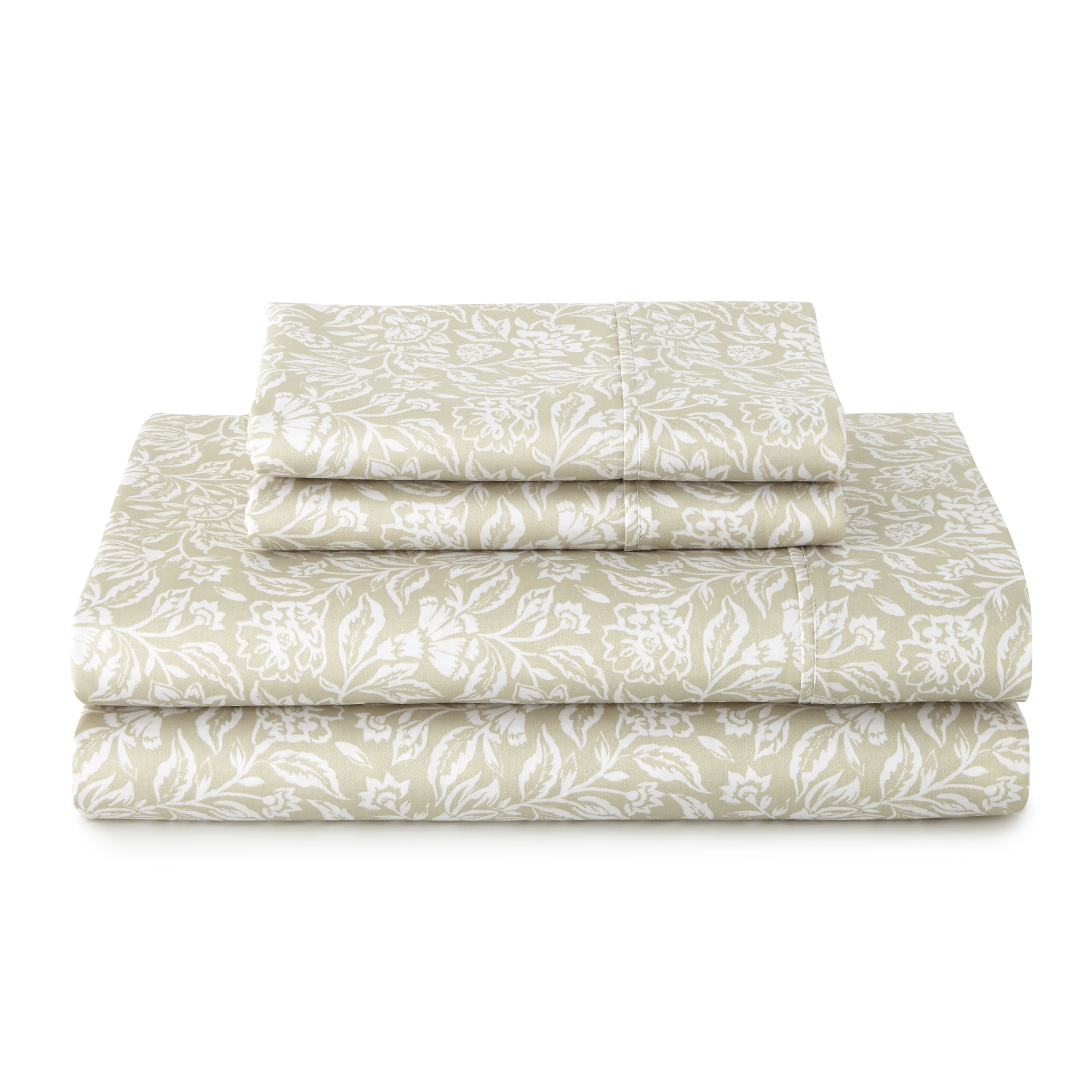 Better Homes & Gardens 4-Piece 300 Thread Count Sateen King Sheet Set, Floral Almond Biscuit