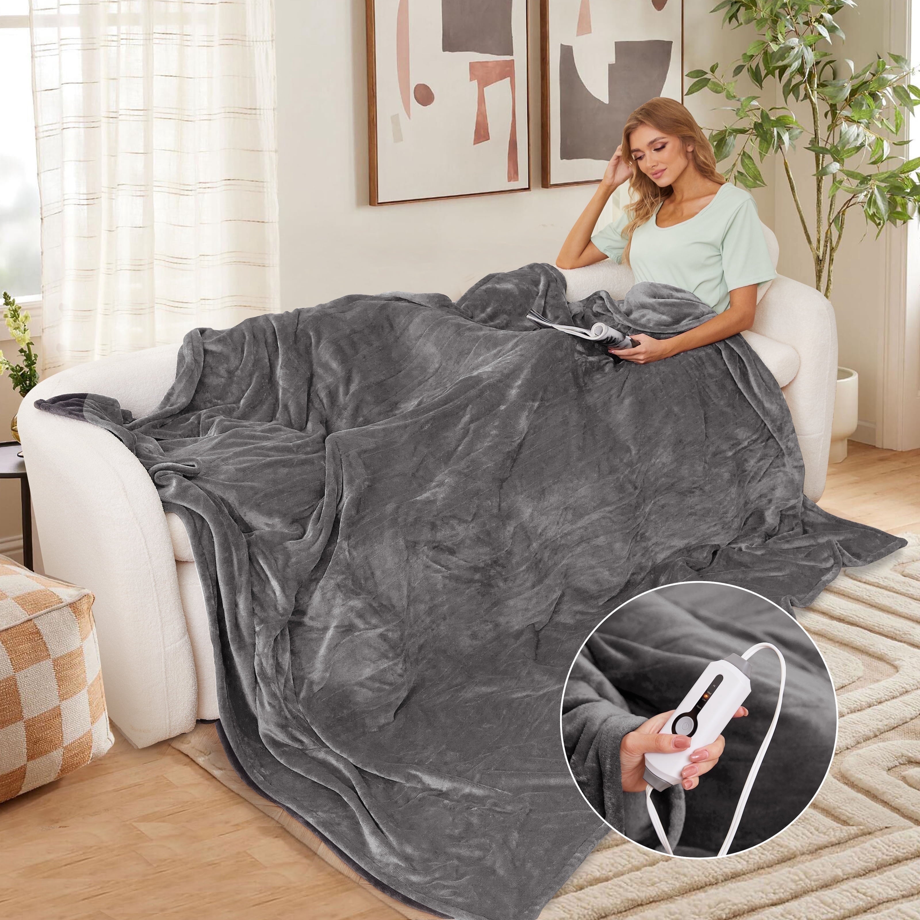 GONUES Heated Blanket 72"x 84" Full Size Soft Warm Flannel Fast Heating, 4 Fast Heating Levels & 10H Auto-off, Heat Protection, Home Office, Grey