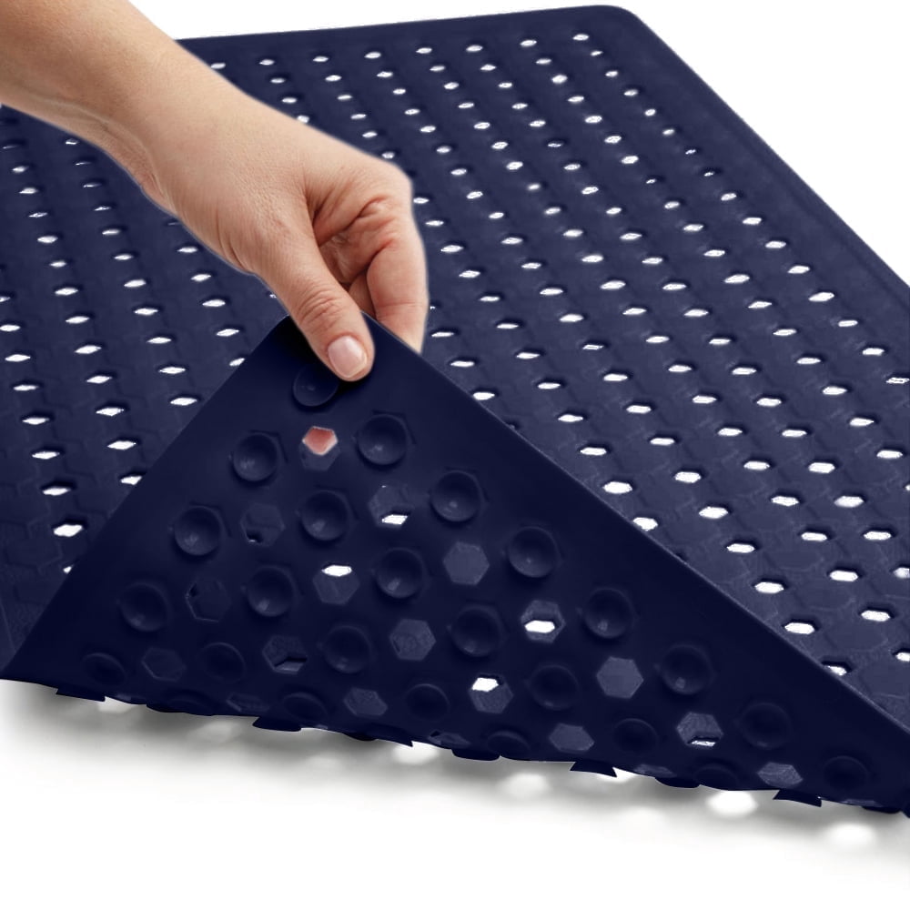 GORILLA GRIP Patented Bath Tub Shower Mat, Machine Washable Bathtub Floor Liner Mats, Suction Cups and Drain Holes to Keep Tubs Clean, Soft on Feet, Bathroom Essentials, 35x16 Inch, Clear