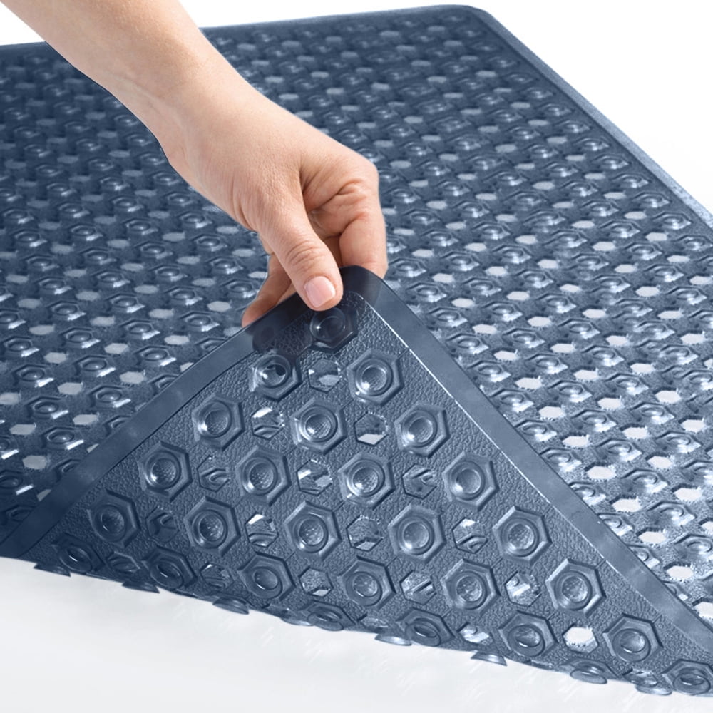 GORILLA GRIP Patented Bath Tub Shower Mat, Machine Washable Bathtub Floor Liner Mats, Suction Cups and Drain Holes to Keep Tubs Clean, Soft on Feet, Bathroom Essentials, 35x16 Inch, Clear