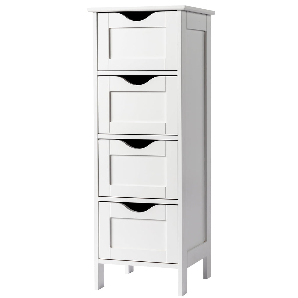 Ktaxon Bathroom Floor Storage Cabinet with 4 Drawers, Small Cabinet for Bedroom Kitchen, MDF White