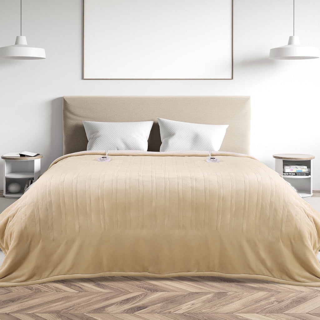 MARNUR Heated Blanket Queen Size 84''x90'', Fast Heating with Dual Controllers Electric Blanket, 10 Heating Levels, 10H Timer, Preheat Function - Beige