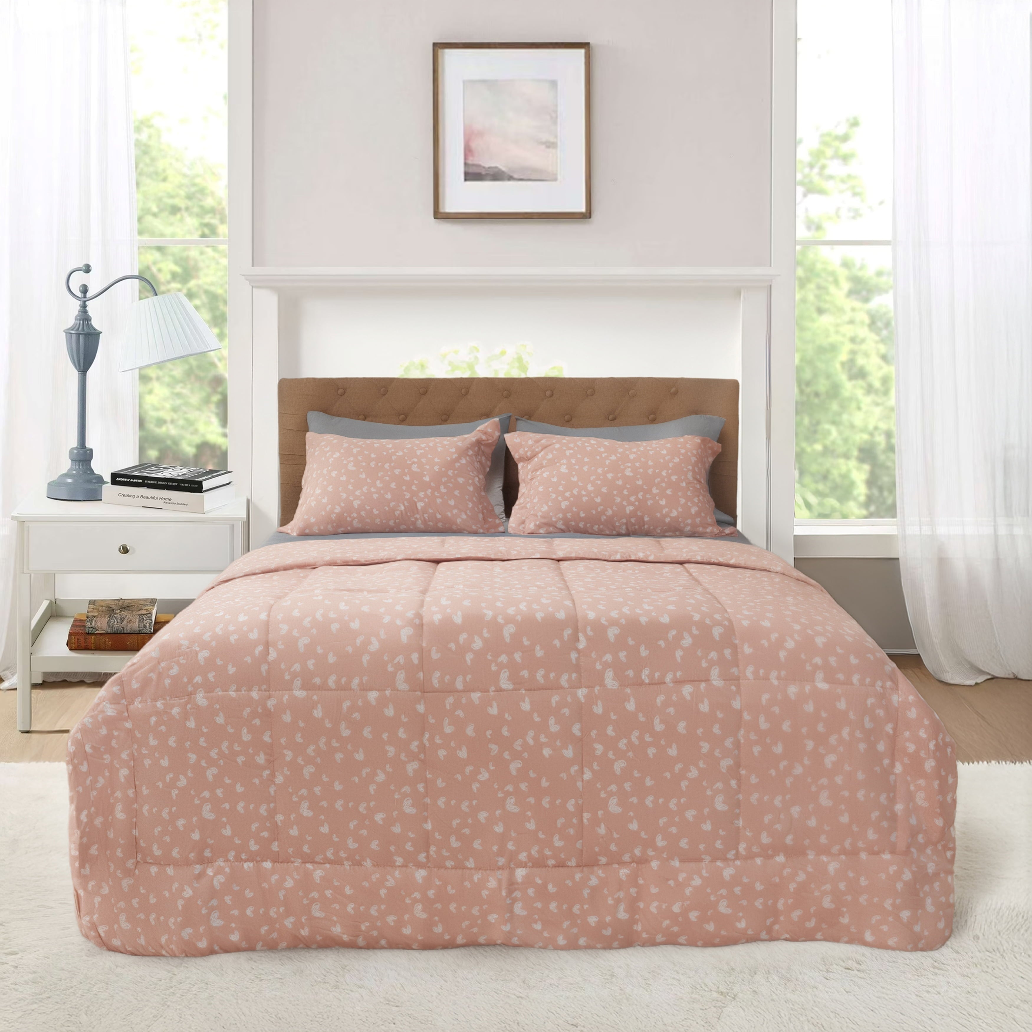 Mainstays All in One Reversible Comforter and Sheet Set- 7 Piece, Queen, Blue Pinstripe