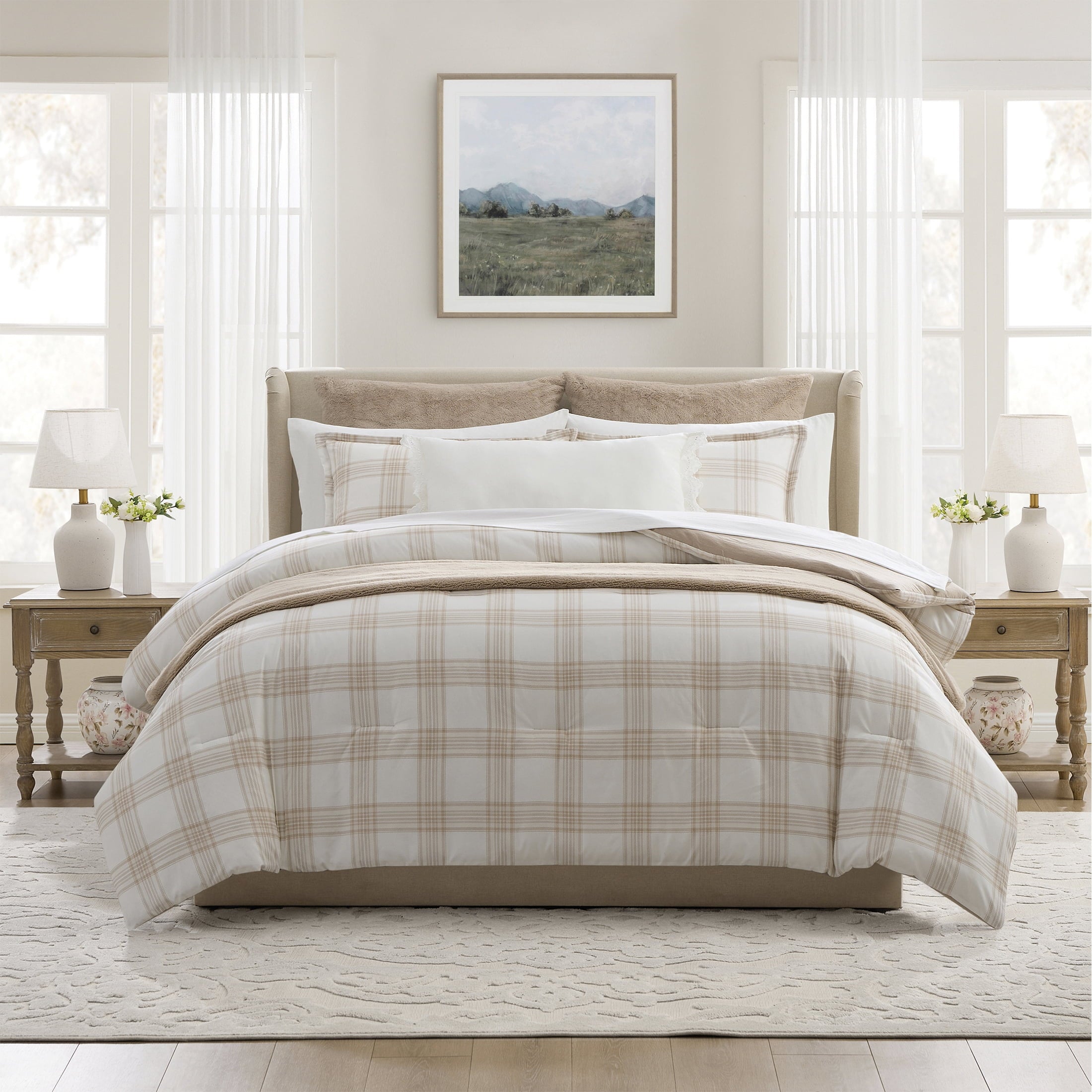My Texas House Plaid 11-Piece Comforter Set with Sheets, Taupe, Queen