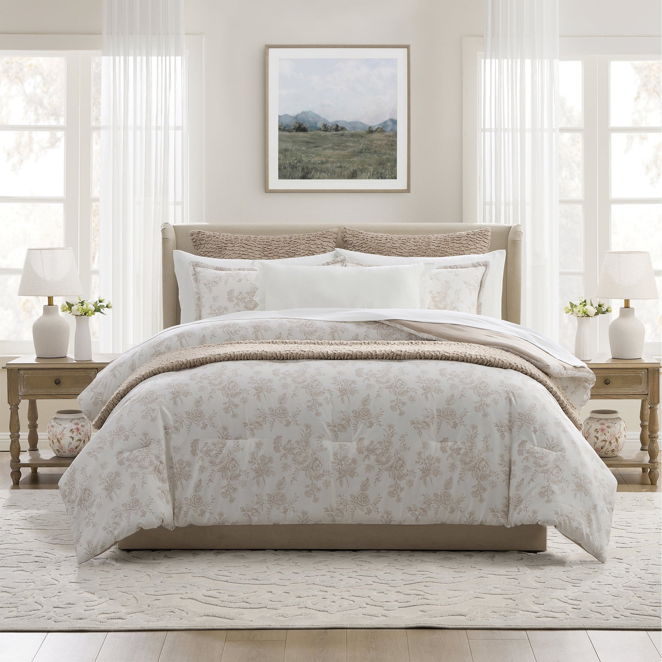 My Texas House Plaid 11-Piece Comforter Set with Sheets, Taupe, Queen
