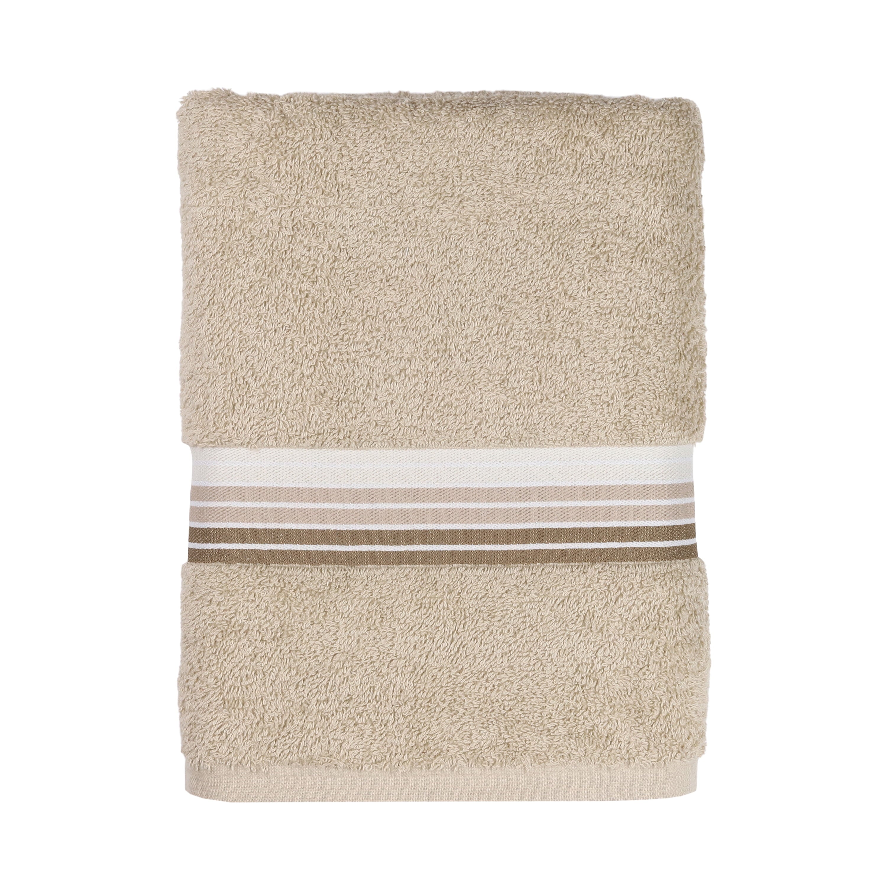 Mainstays Basic Bath Towel, Soft 100%  Cotton and Highly Absorbent Striped Bath Towel, White