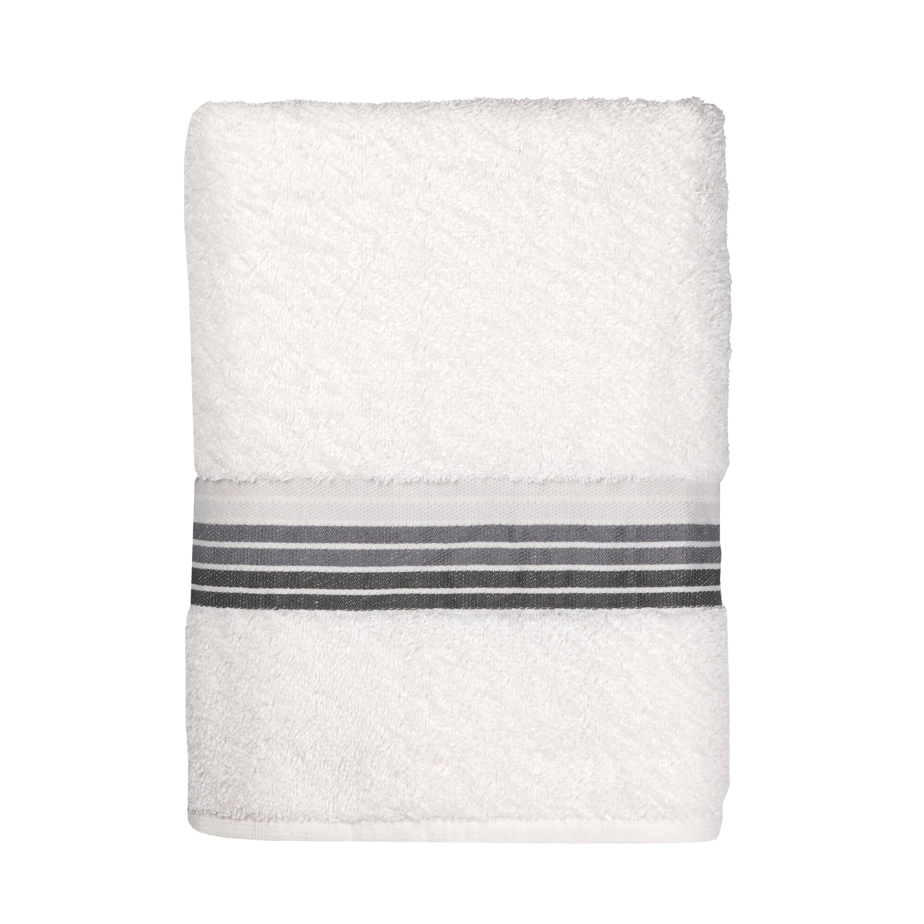 Mainstays Basic Bath Towel, Soft 100%  Cotton and Highly Absorbent Striped Bath Towel, White