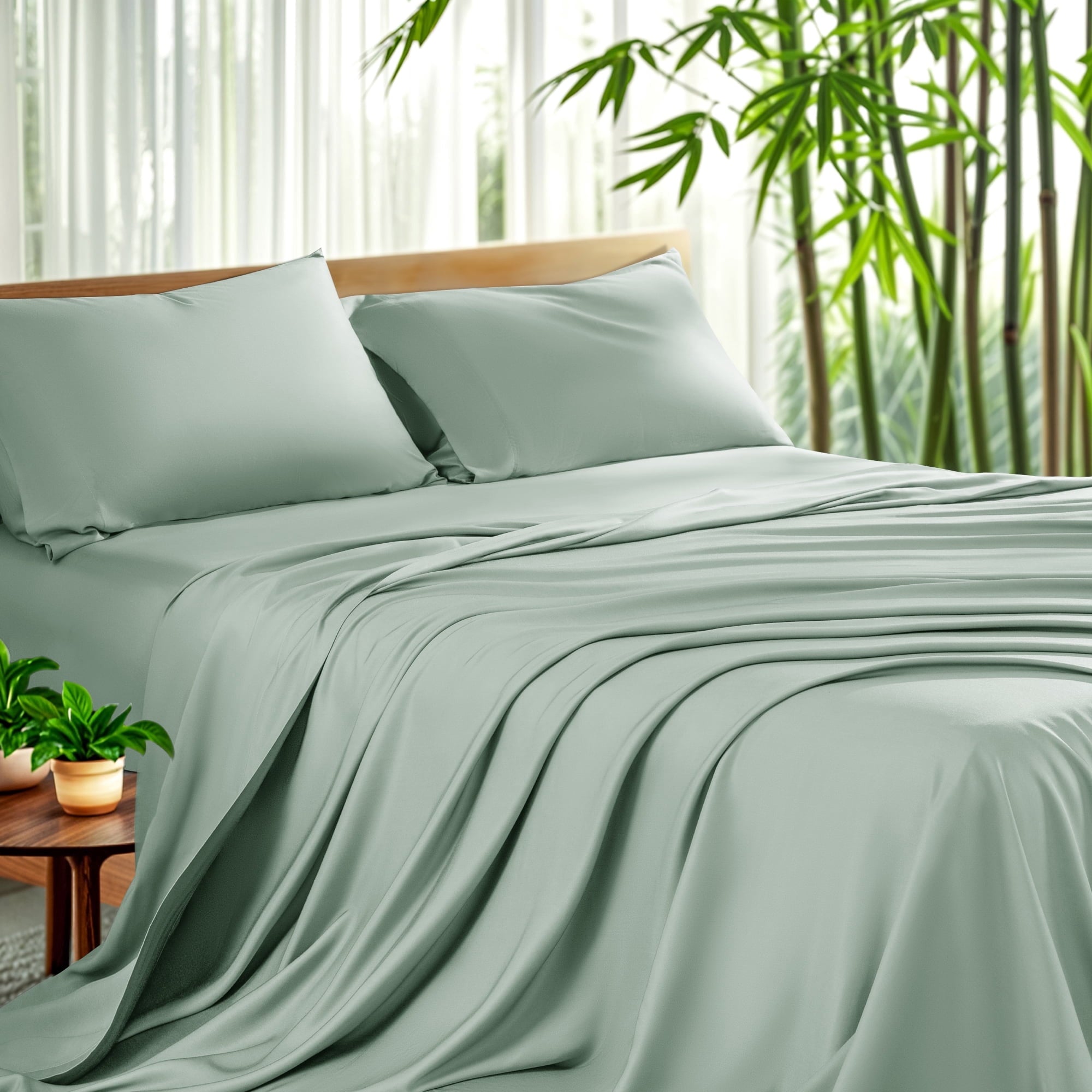 Sonoro Kate Luxury Bamboo Bed Sheet Set - Deep Pockets - 4 Piece, Queen, Dark Gray