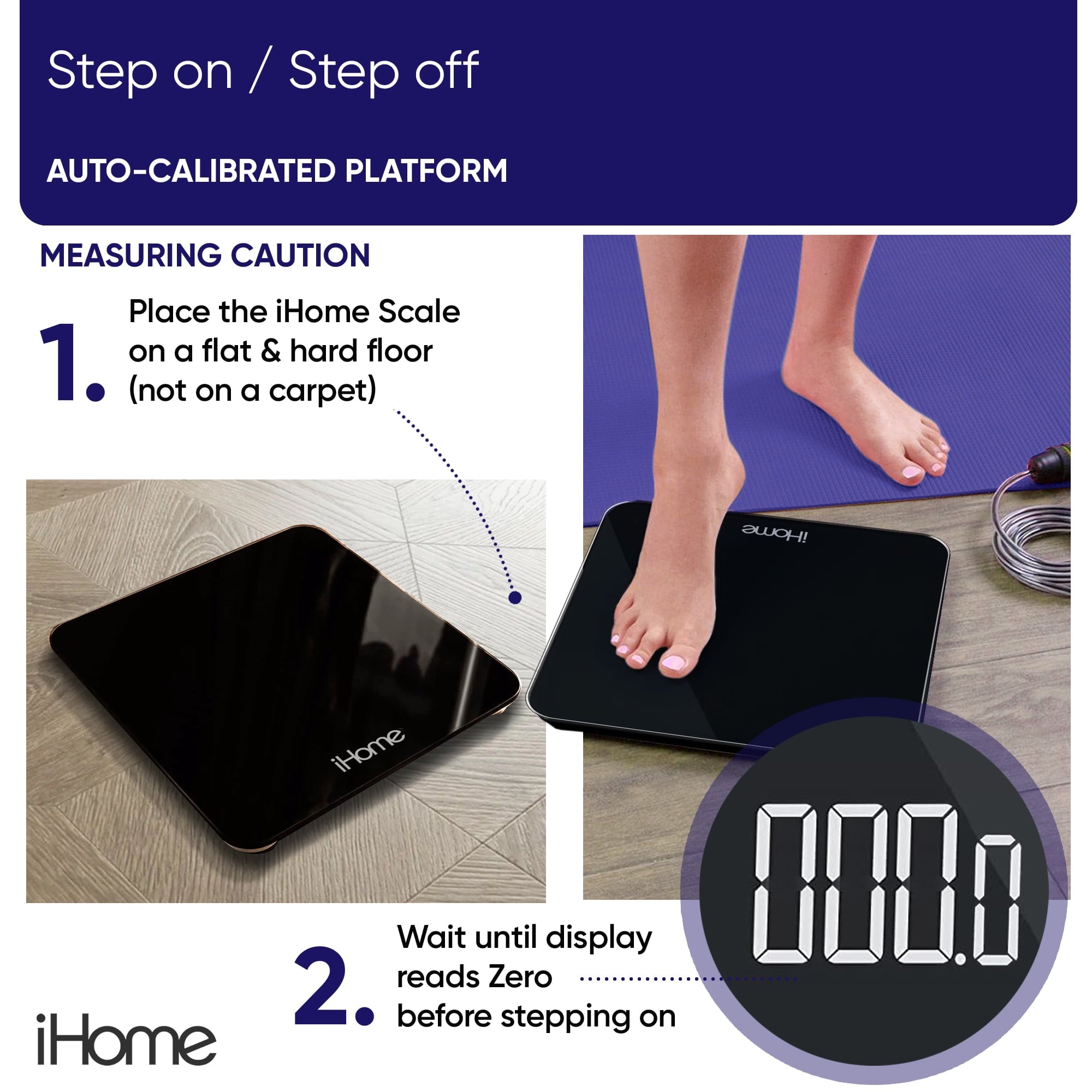 iHome Digital Battery Powered Bathroom Scale 397 lbs with Fit+ Personal Coach App, FSA and HSA Eligible, Black