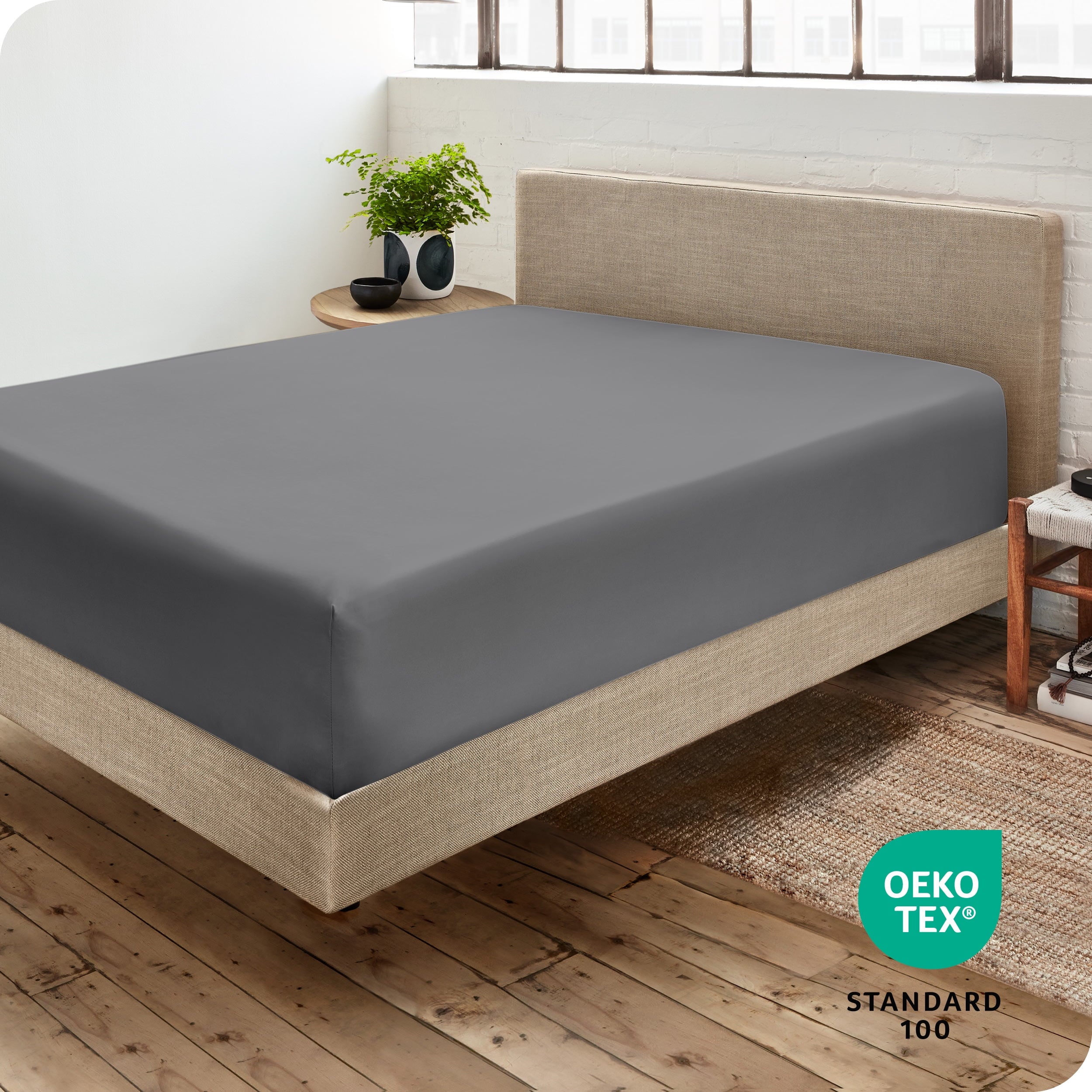 Bare Home Luxury 1800 Collection Fitted Sheet, Ultra-Soft, Deep Pocket, Queen, Gray