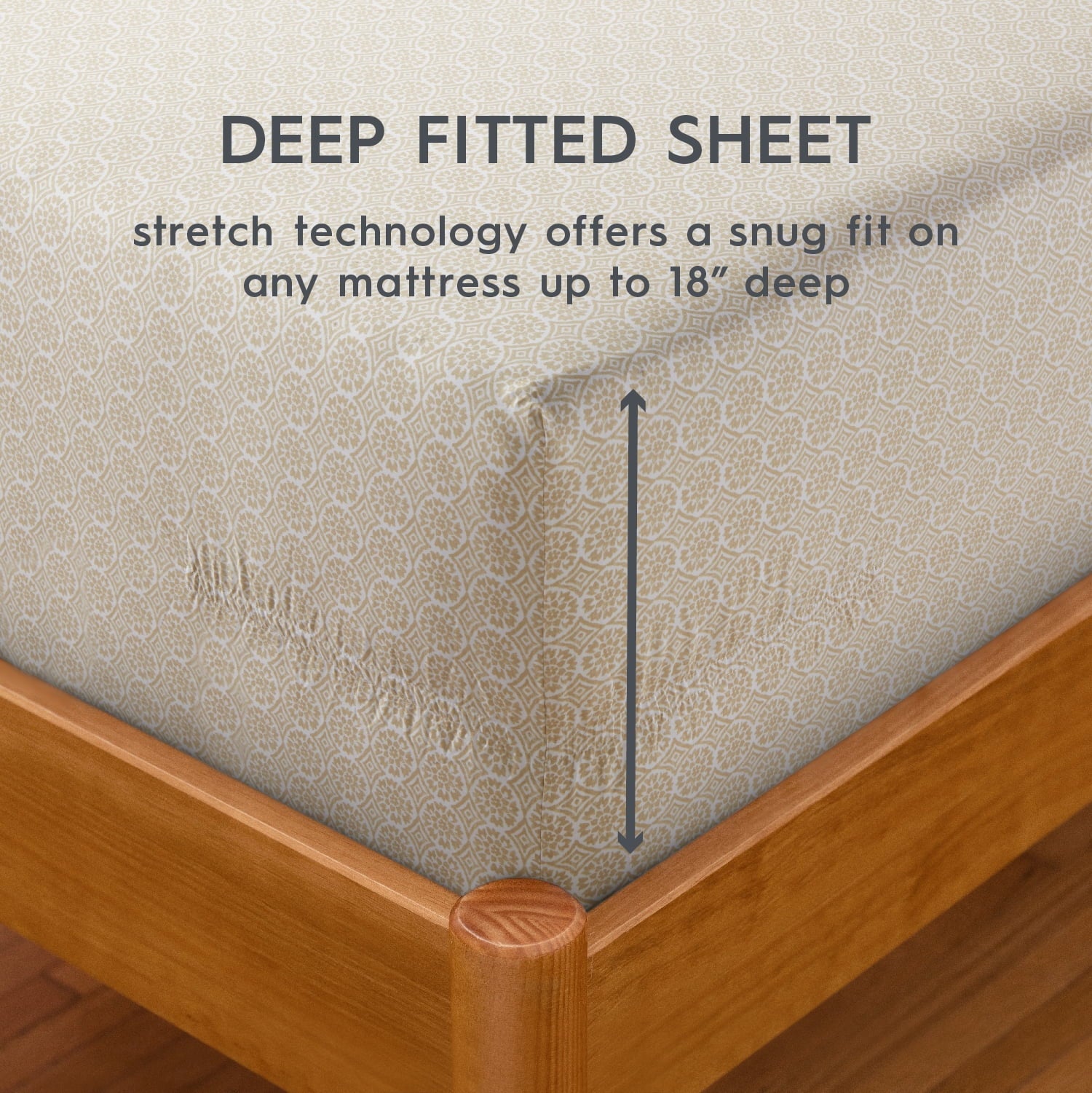 Better Homes & Gardens 4-Piece 300 Thread Count Sateen King Sheet Set, Floral Almond Biscuit